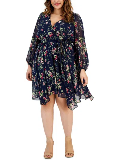 Taylor Plus Womens Floral Chiffon Wrap Dress In Multi