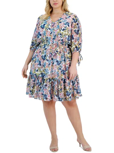 Taylor Plus Womens Knee Length Floral Print Fit & Flare Dress In Multi