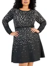 Taylor Plus Size Patterned Long-sleeve Sweater Dress In Multi