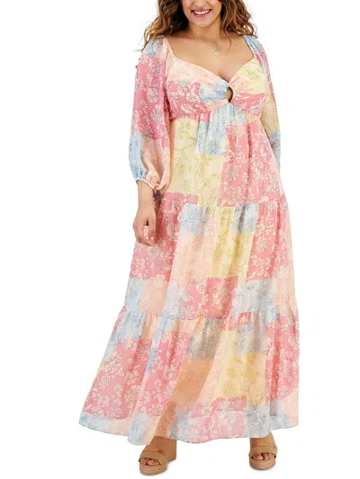 Taylor Plus Womens Patchwork Long Maxi Dress In Multi