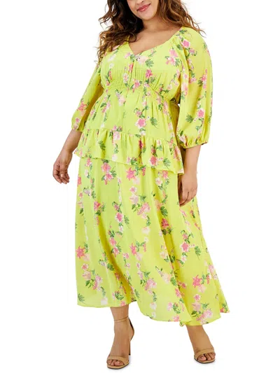 Taylor Plus Womens Tiered Smocked Maxi Dress In Yellow