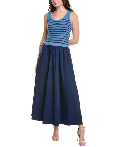 Taylor Poplin Skirt Midi Dress In Blue