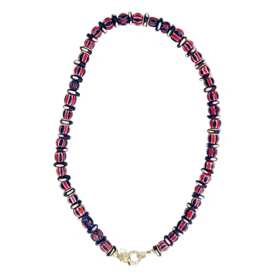 Taylor Reese Women's Black / Red Painted Stripe + Bone Necklace In Multi