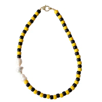 Taylor Reese Women's Gold / Black / Yellow Black & Yellow Jersey Stripe Necklace In Multi