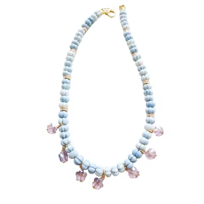Taylor Reese Women's Gold / Blue / Purple Carved Blue Opal Necklace