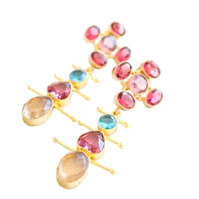 Taylor Reese Women's Gold / Blue / Red Regency Gemstone Earring In Multi