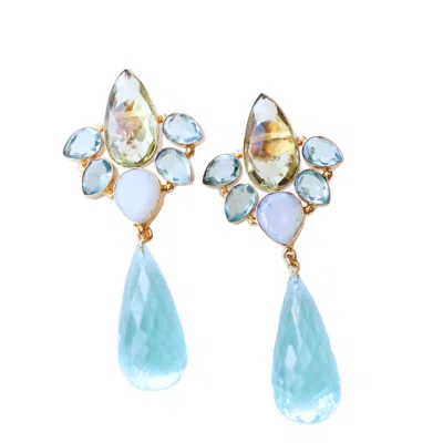 Taylor Reese Women's Gold / Blue The April Gemstone Earrings In Multi