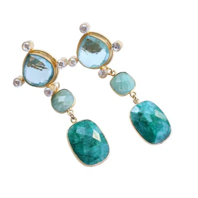 Taylor Reese Women's Gold / Green Green Amethyst + Emerald Earrings In Multi