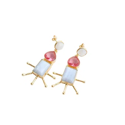 Taylor Reese Women's Gold / Grey / Pink Moonstone + Rubelite Earrings