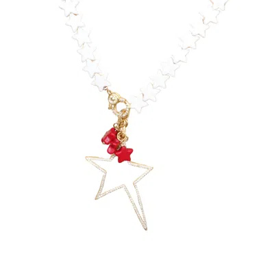 Taylor Reese Women's Gold / White / Red Big Star Pave Pendant Necklace In Multi