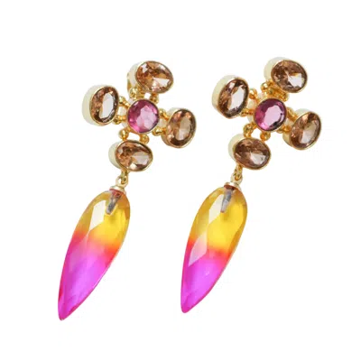 Taylor Reese Women's Orange / Gold / Pink Sunrise Gemstone Earring In Multi