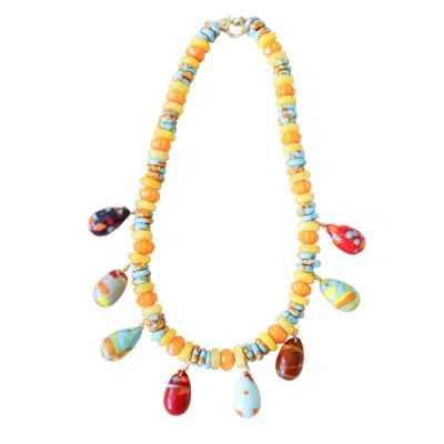 Taylor Reese Women's Orange / Yellow Fused Ghanaian Glass Pendant Necklace In Multi