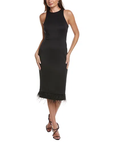 Taylor Scuba Feathers Midi Dress In Black