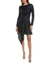 Taylor Sequin Mesh Embellished Mini Dress In Blue