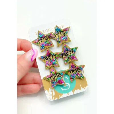 Taylor Shaye Party Time Earrings In Gold In Blue