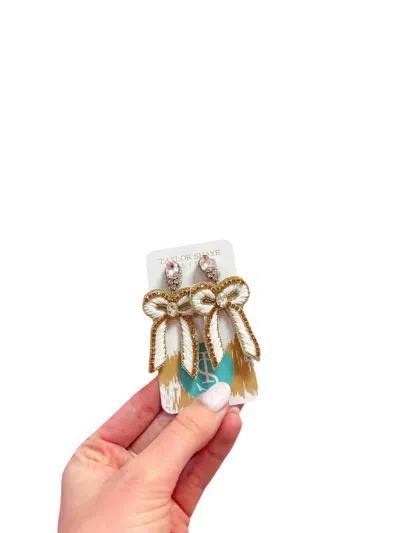 Taylor Shaye Women's Beaded Bow Drop Earrings In White