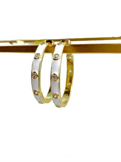 Taylor Shaye Women's Enamel Cz Hoops In White In Silver