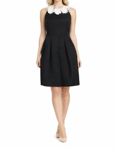 Taylor Sleeveless Flower Applique Ottoman Dress In Black