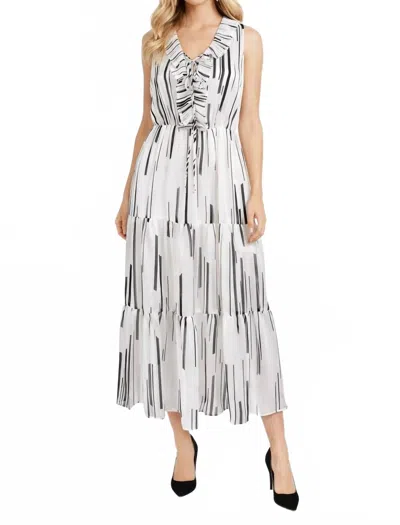 Taylor Sleeveless Ribbon Tie V-neck Dress In Ivory/black In White