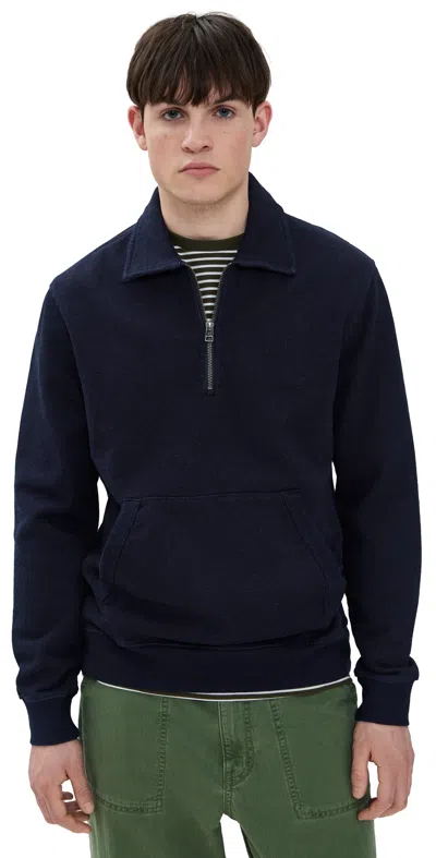 Taylor Stitch Apres Quarter Zip Sweatshirt Rinsed Indigo