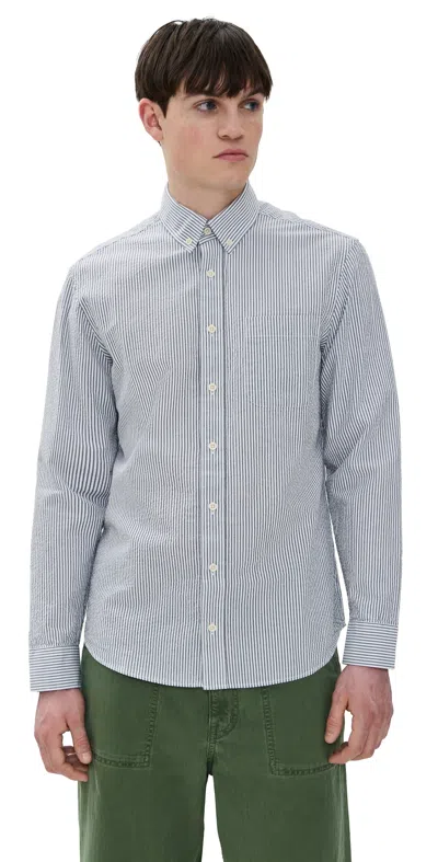 Taylor Stitch Jack Seersucker Shirt Navy Stripe Seersucker