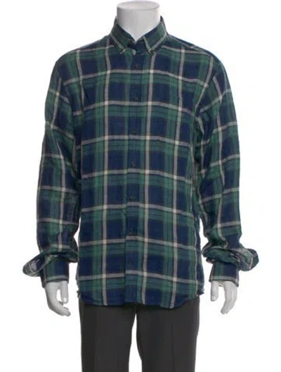 Pre-owned Taylor Stitch Linen Plaid Print Shirt In Blue