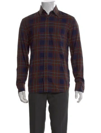 Pre-owned Taylor Stitch Plaid Print Long Sleeve Shirt In Brown