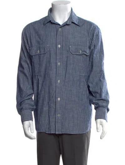 Pre-owned Taylor Stitch Striped Long Sleeve Denim Shirt In Blue
