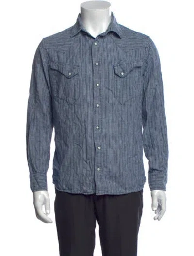 Pre-owned Taylor Stitch Striped Long Sleeve Western Shirt In Blue