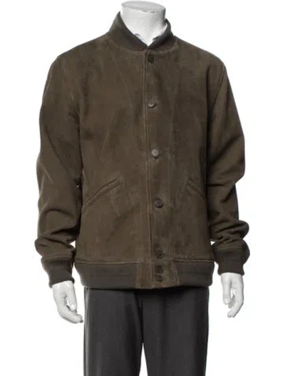 Pre-owned Taylor Stitch Suede Bomber Jacket In Green