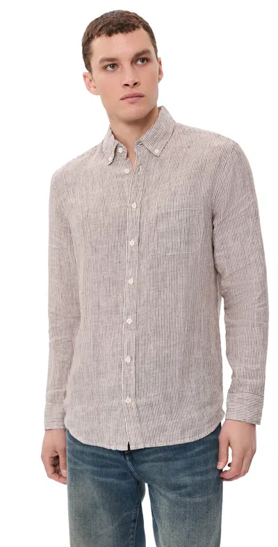 Taylor Stitch The Jack Linen Shirt Burgundy University Stripe In Neutral