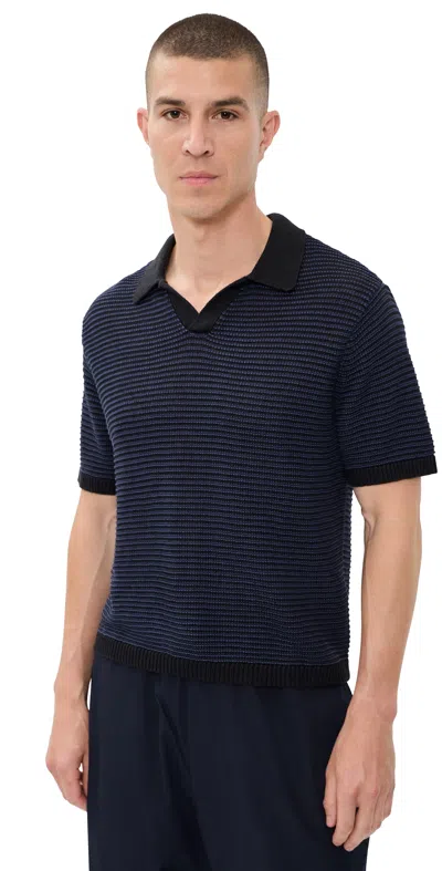 Taylor Stitch The Valencia Sweater Polo Coal Stripe In Blue