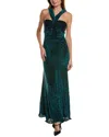 Taylor Stretch Velvet Burnout Gown In Green