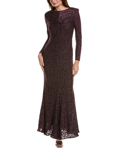Taylor Stretch Velvet Burnout Gown In Purple