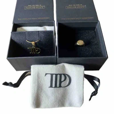Pre-owned Taylor Swift The Tortured Poets Department Necklace And Ring Size 5 - Ttpd In Gold