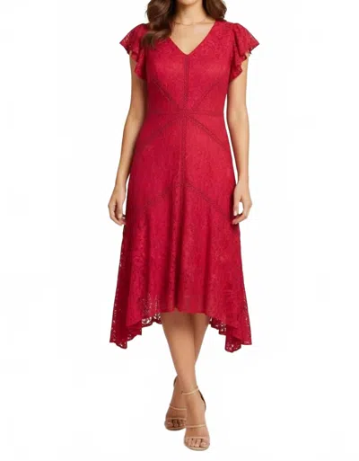 Taylor V-neck Lace Midi Dress In Cranberry In Red