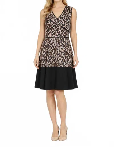 Taylor V Neck Leopard Print A-line Dress In Brown/black