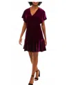 Taylor V-neck Velvet Solid Fit And Flare Dress In Purple In Purple