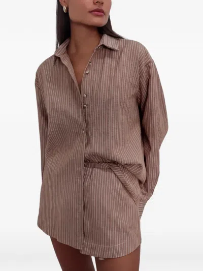 Taylor Vertical-stripe Shirt In Brown