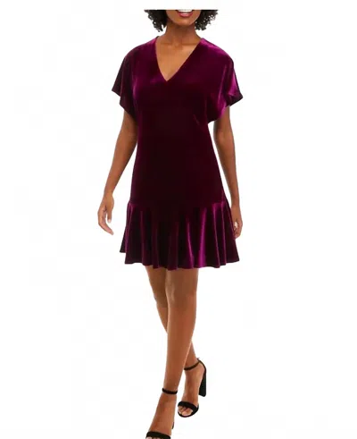 Taylor V-neck Velvet Solid Fit And Flare Dress In Purple