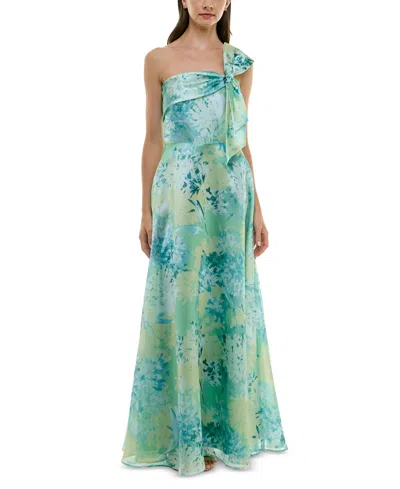 Taylor Women's Asymmetric-neck Bow-strap Gown In Pistachio Sea Glass