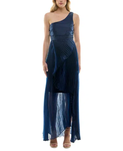 Taylor Women's Asymmetric One-shoulder Pleated Organza Gown In Navy