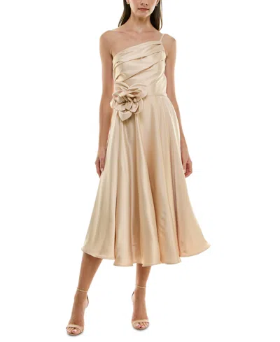 Taylor Women's Asymmetric Rosette Sleeveless Midi Dress In Bone