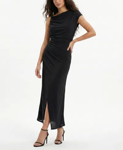 Taylor Women's Asymmetrical Draped Fit & Flare Boat Neck Midi Dress In Black
