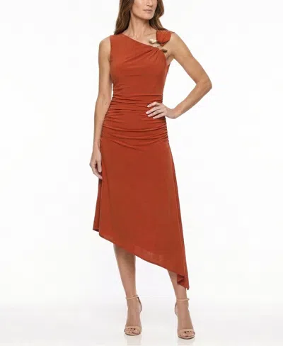 Taylor Women's Asymmetrical Neck Ruched Midi Dress In Brown