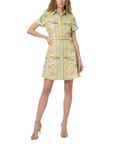 Taylor Women's Belted Floral Shirt Dress In Green