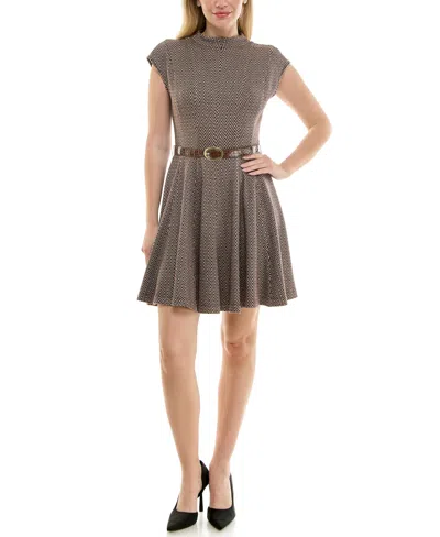 Taylor Women's Belted Jacquard A-line Dress In Neutral