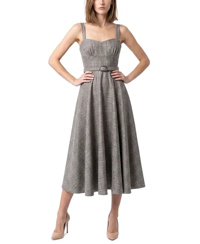 Taylor Women's Belted Sweetheart Neck A-line Midi Dress In Pewter Gray
