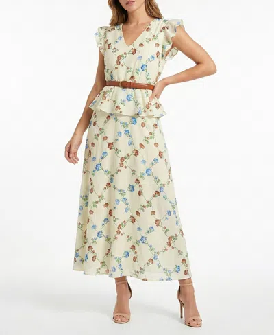 Taylor Women's Belted V-neck Peplum Dress In Multi