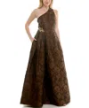 Taylor Women's Brocade One-shoulder Sleeveless Dress In Brown